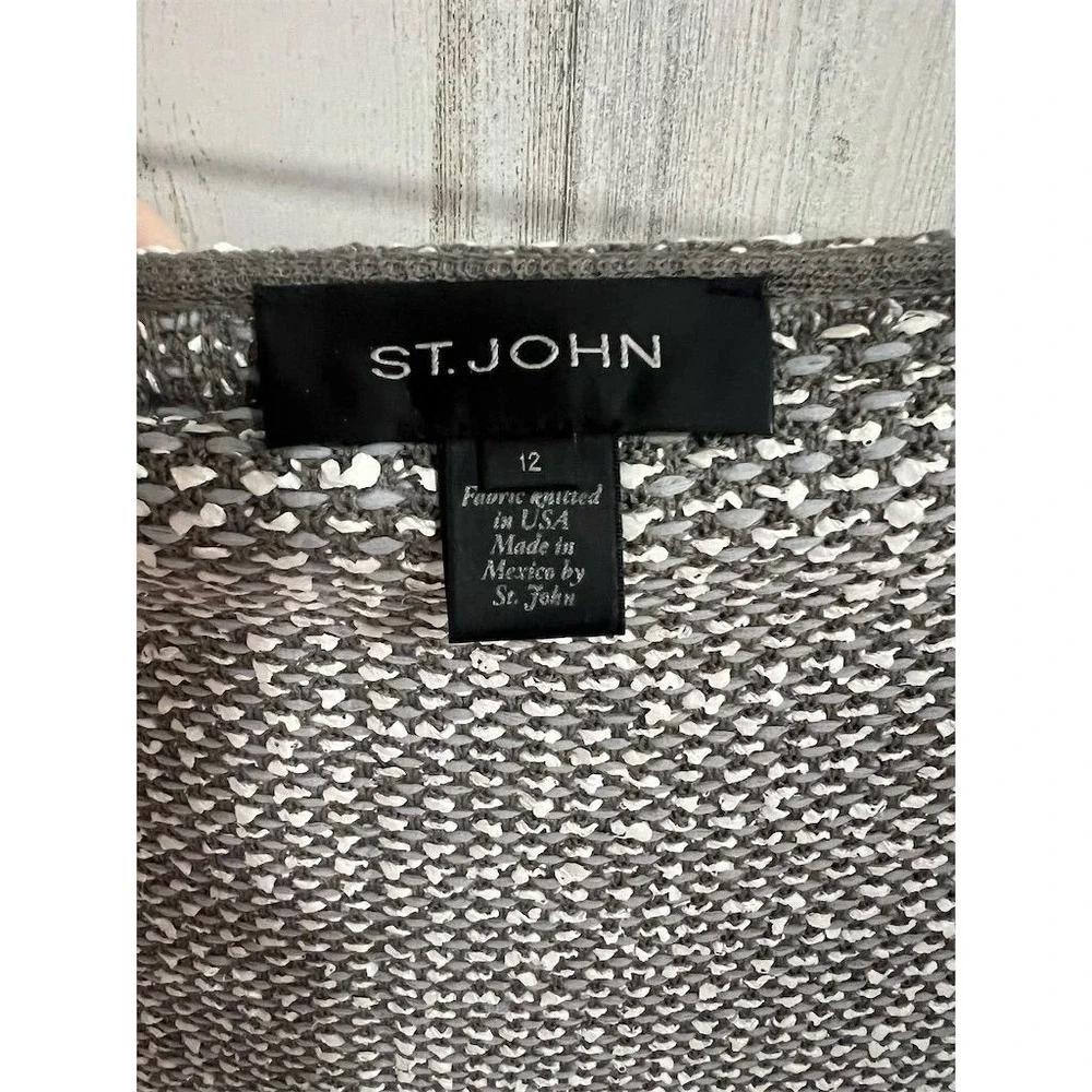 St. John Collection Gray White Textured Knit Pencil‎ Skirt Size 12 Wool Blend